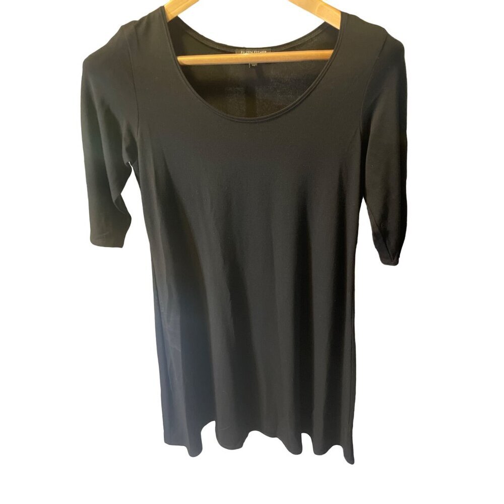 Eileen Fisher Black Half Sleeve Scoop Neck Short Tunic Dress Sz XS